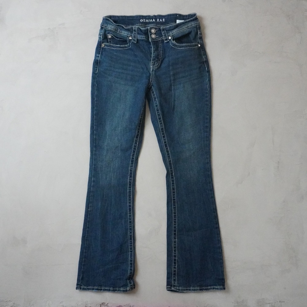 Gemma Rae Bootcut Jeans Womens 11 Blue Waterford Wash Rhinestone Embellished Y2K